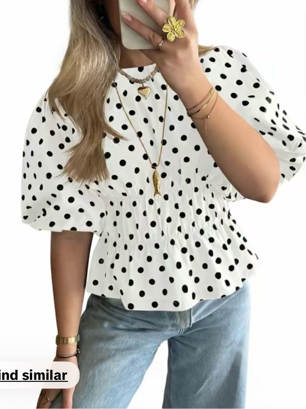 City Bell White Polka Dot Puff Sleeve Blouse